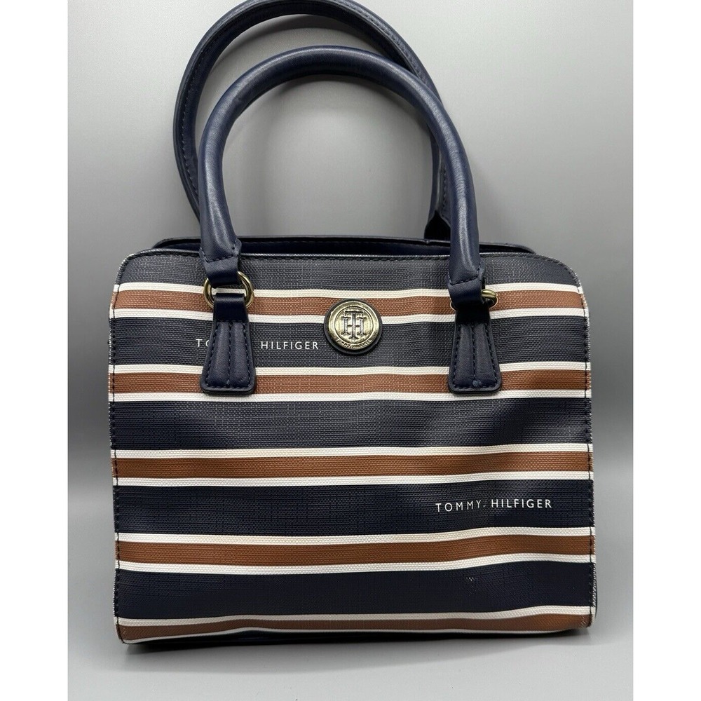 Tommy Hilfiger - Navy Tan & White Striped Handbag - Purse, Tote, Satchel